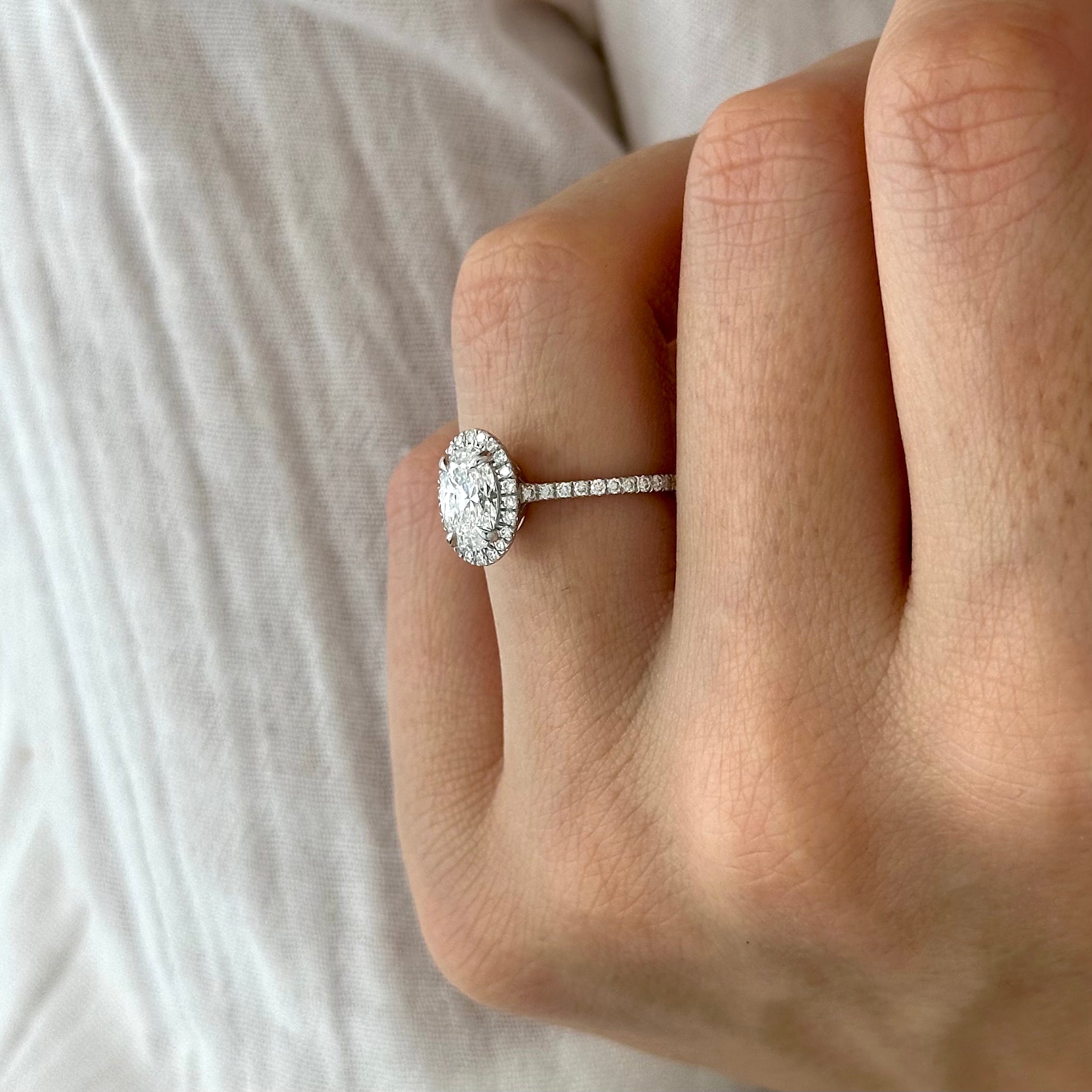 all-groups | 1 carat Oval cut lab-grown diamond IGI certified, hidden halo engagement ring.