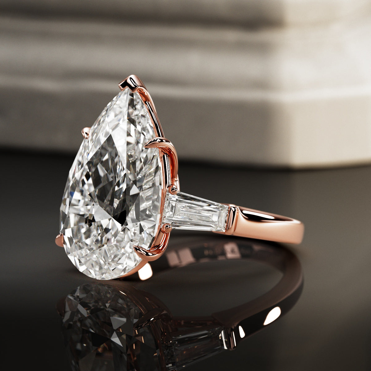10 carat Pear cut lab-grown diamond IGI certified, three stone engagement ring.