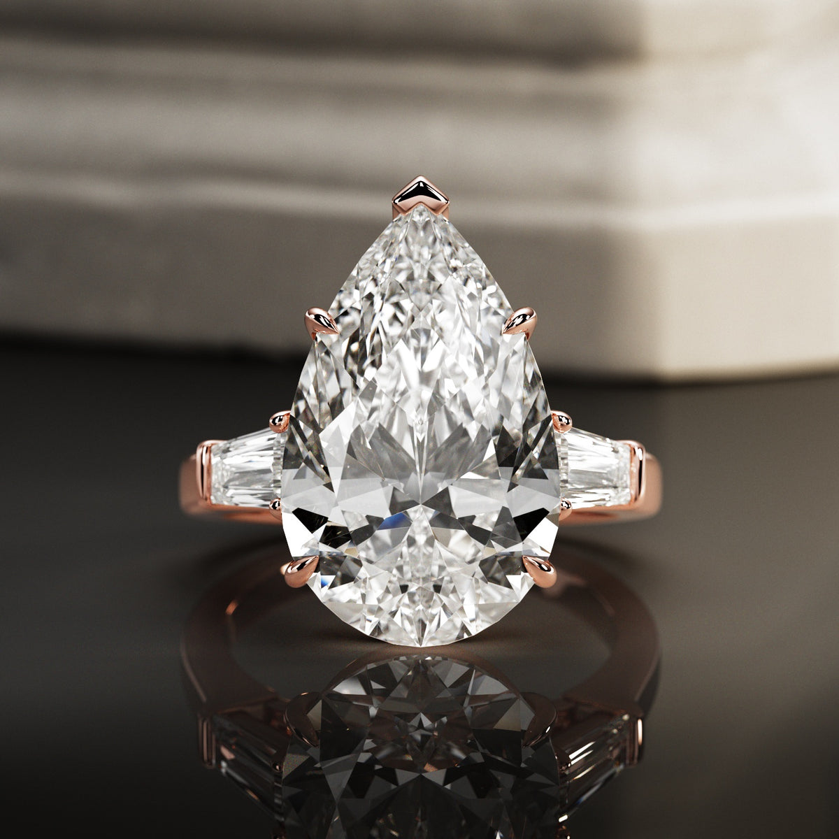 10 carat Pear cut lab-grown diamond IGI certified, three stone engagement ring.