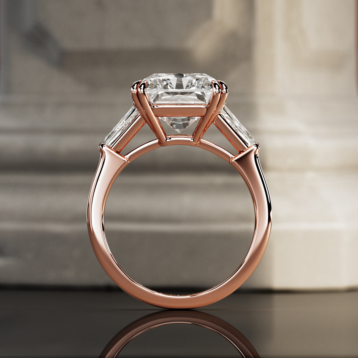10 carat Radiant cut lab-grown diamond IGI certified, three stone engagement ring.