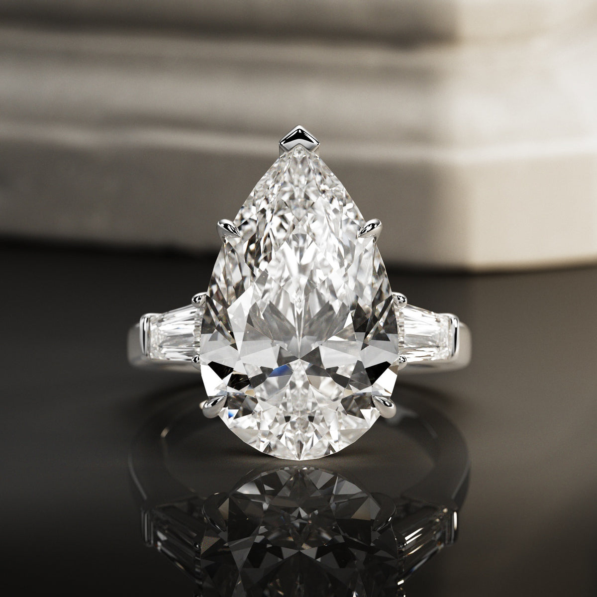 10 carat Pear cut lab-grown diamond IGI certified, three stone engagement ring.