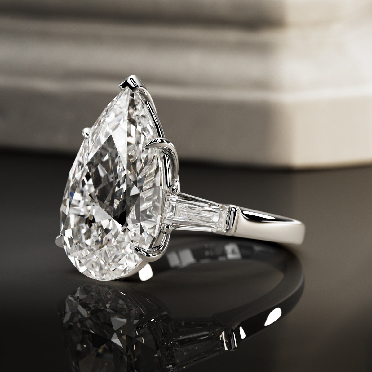 10 carat Pear cut lab-grown diamond IGI certified, three stone engagement ring.