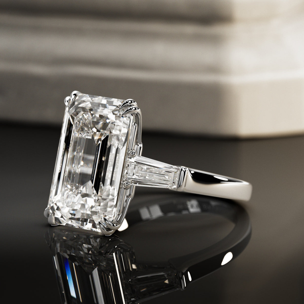 10 carat Emerald cut lab-grown diamond IGI certified, emerald shape engagement ring.