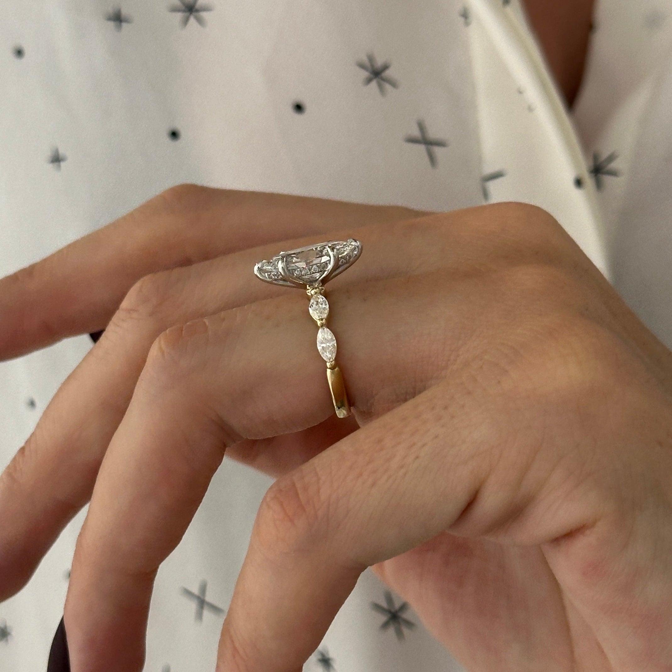 all-groups | 1 carat Marquise cut lab-grown diamond IGI certified, side stones engagement ring.