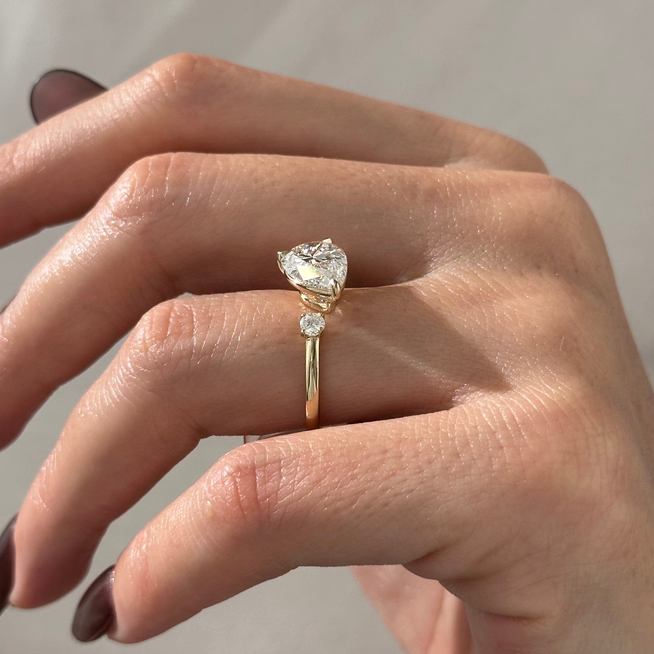 3 carat Pear cut lab-grown diamond IGI certified, side stones engagement ring.