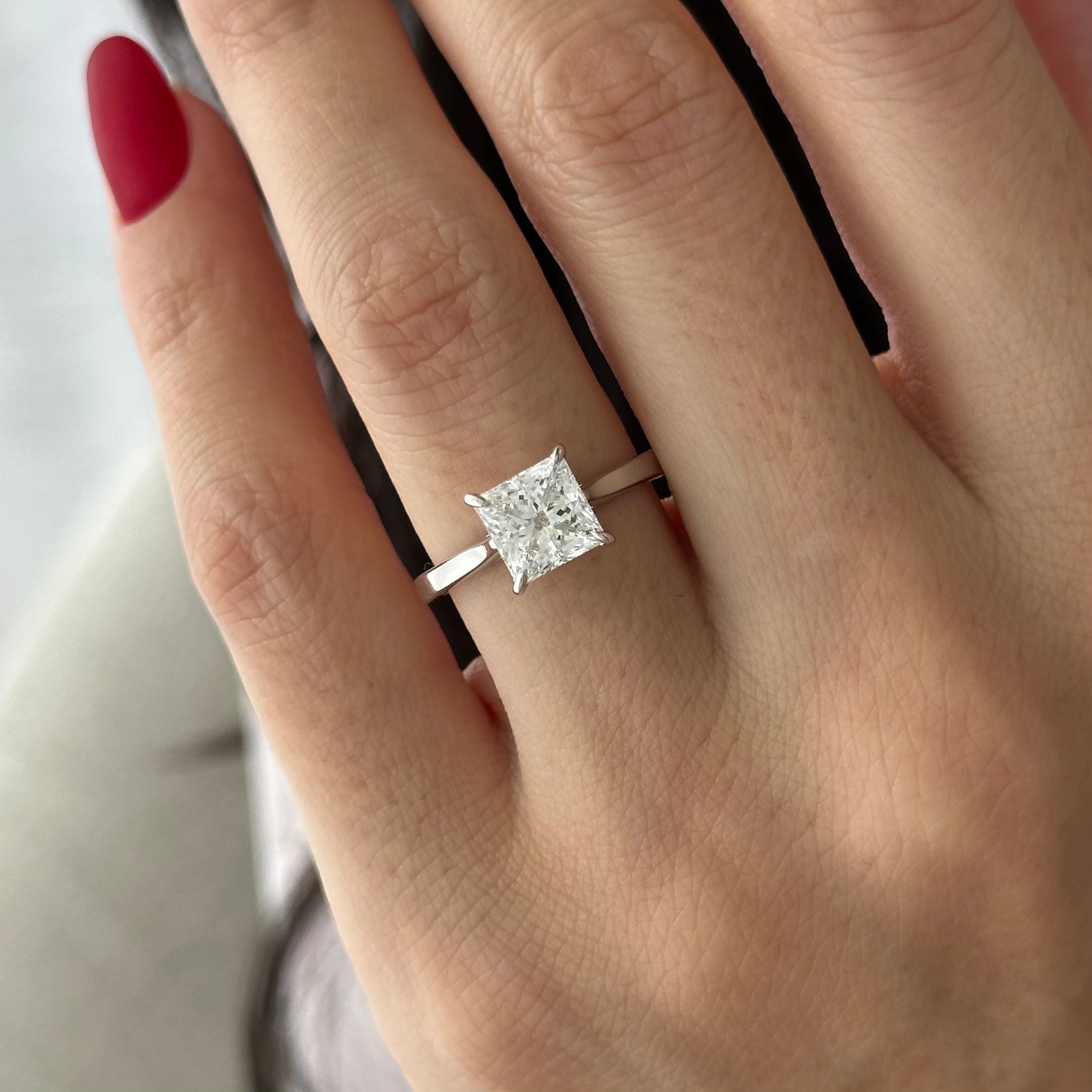 2 carat Princess cut lab-grown diamond IGI certified, solitaire engagement ring.
