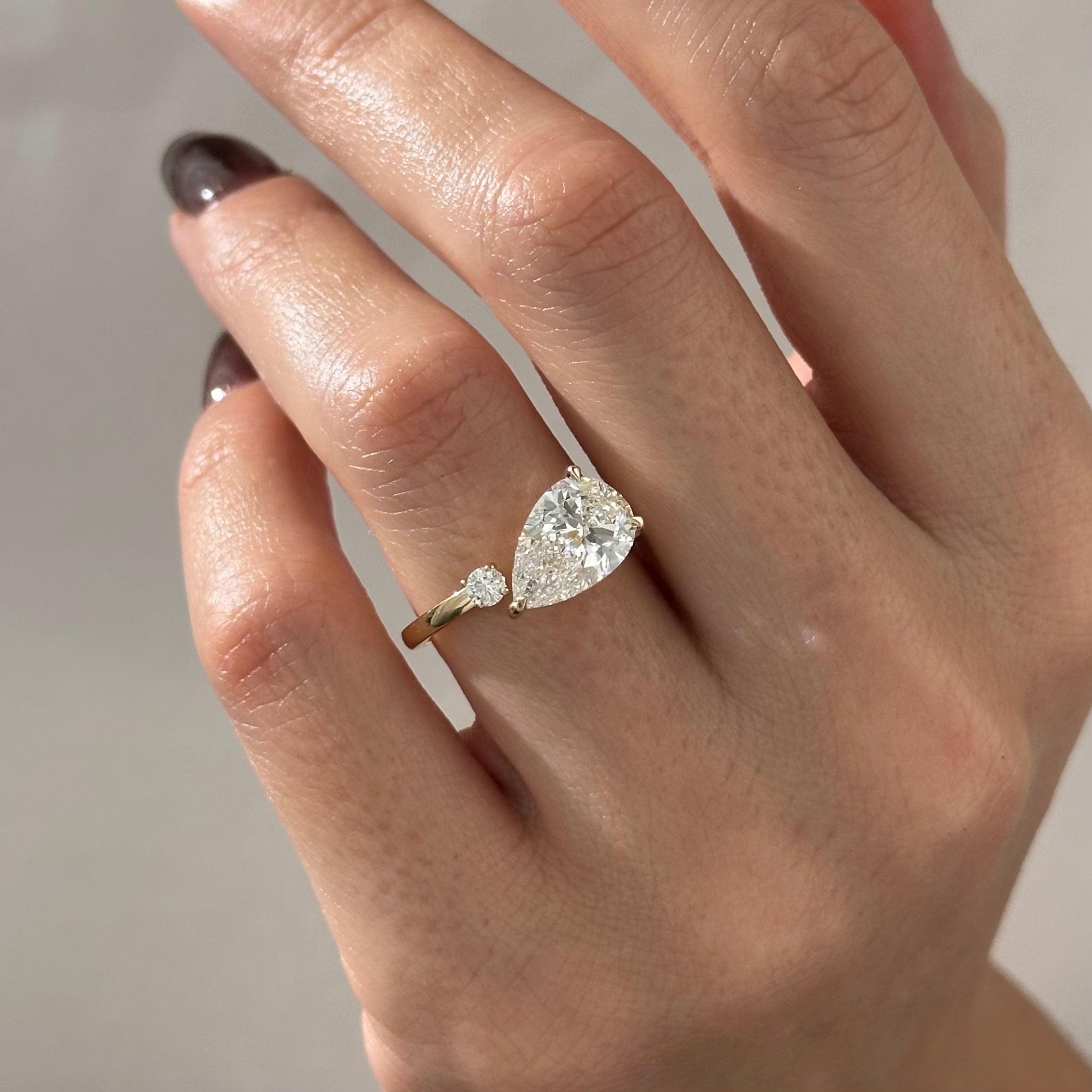 3 carat Pear cut lab-grown diamond IGI certified, side stones engagement ring.