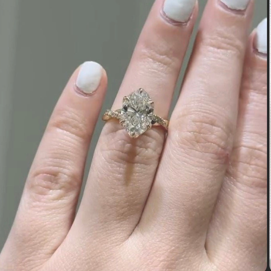 2 carat Elongated Cushion cut lab-grown diamond IGI certified, side stones engagement ring.