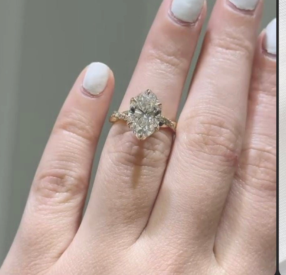 2 carat Elongated Cushion cut lab-grown diamond IGI certified, side stones engagement ring.