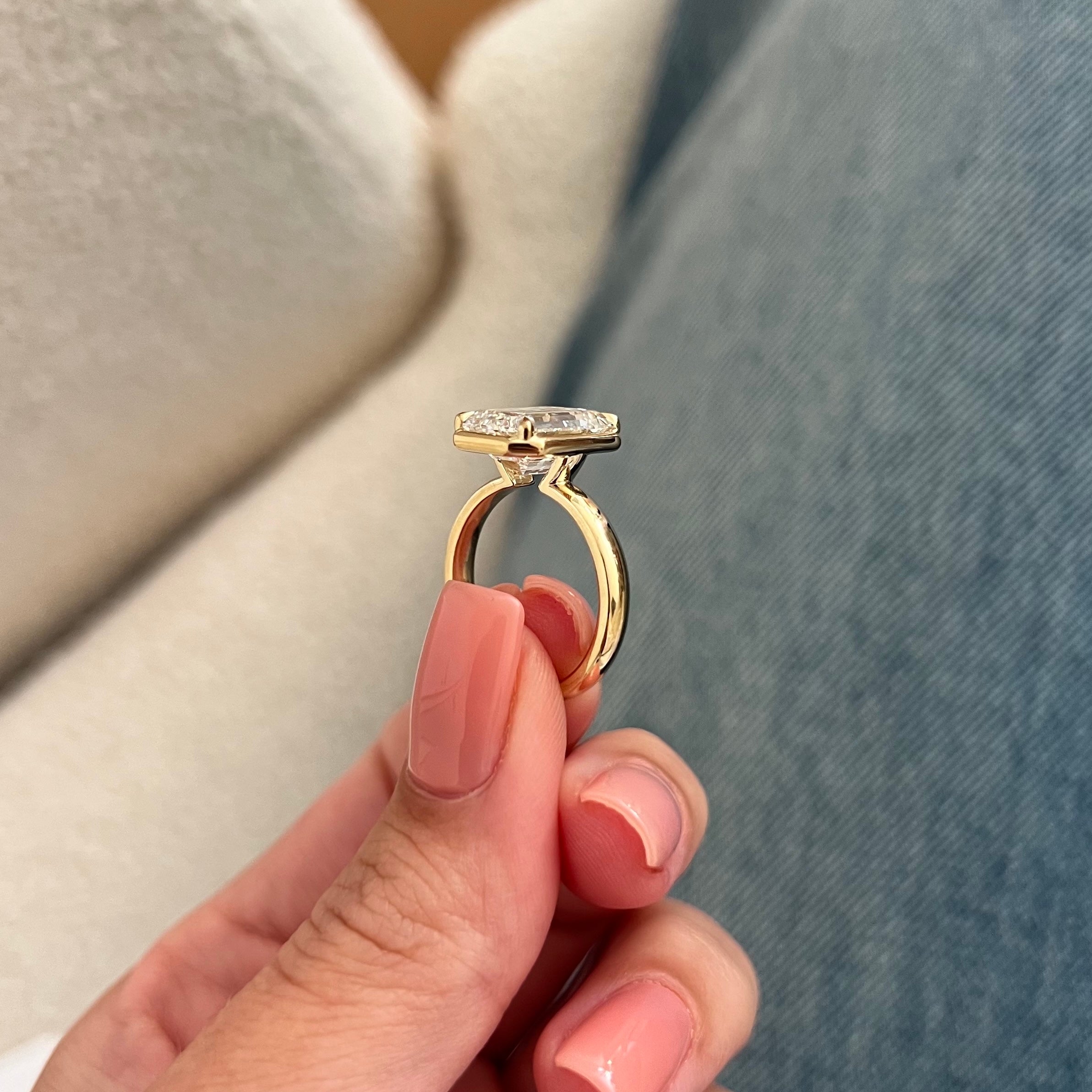 5 carat Oval cut lab-grown diamond IGI certified, bezel engagement ring.