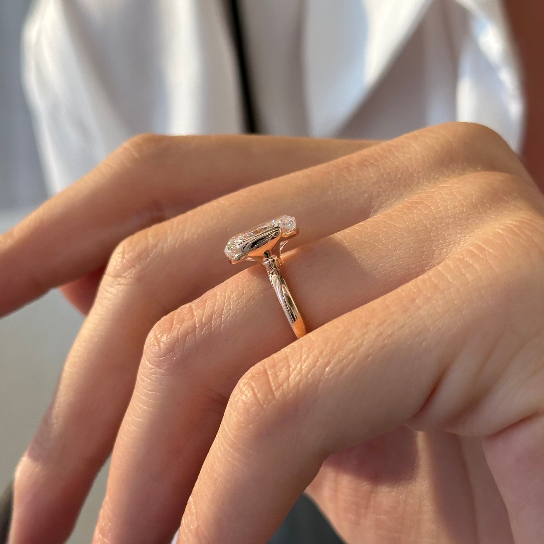 3 carat Elongated Cushion cut lab-grown diamond IGI certified, solitaire engagement ring.