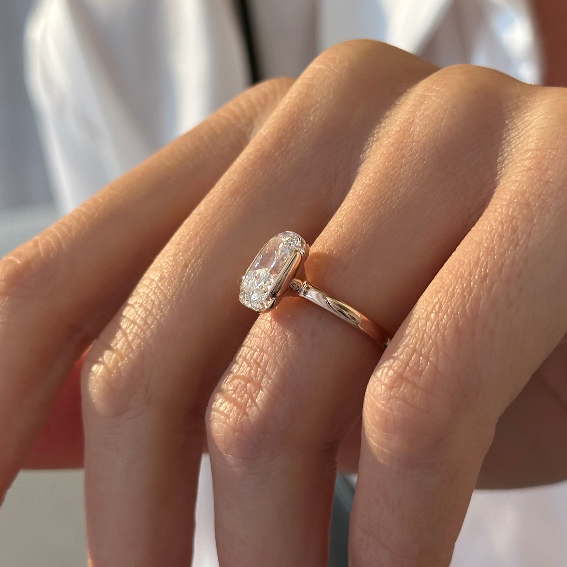 3 carat Elongated Cushion cut lab-grown diamond IGI certified, solitaire engagement ring.
