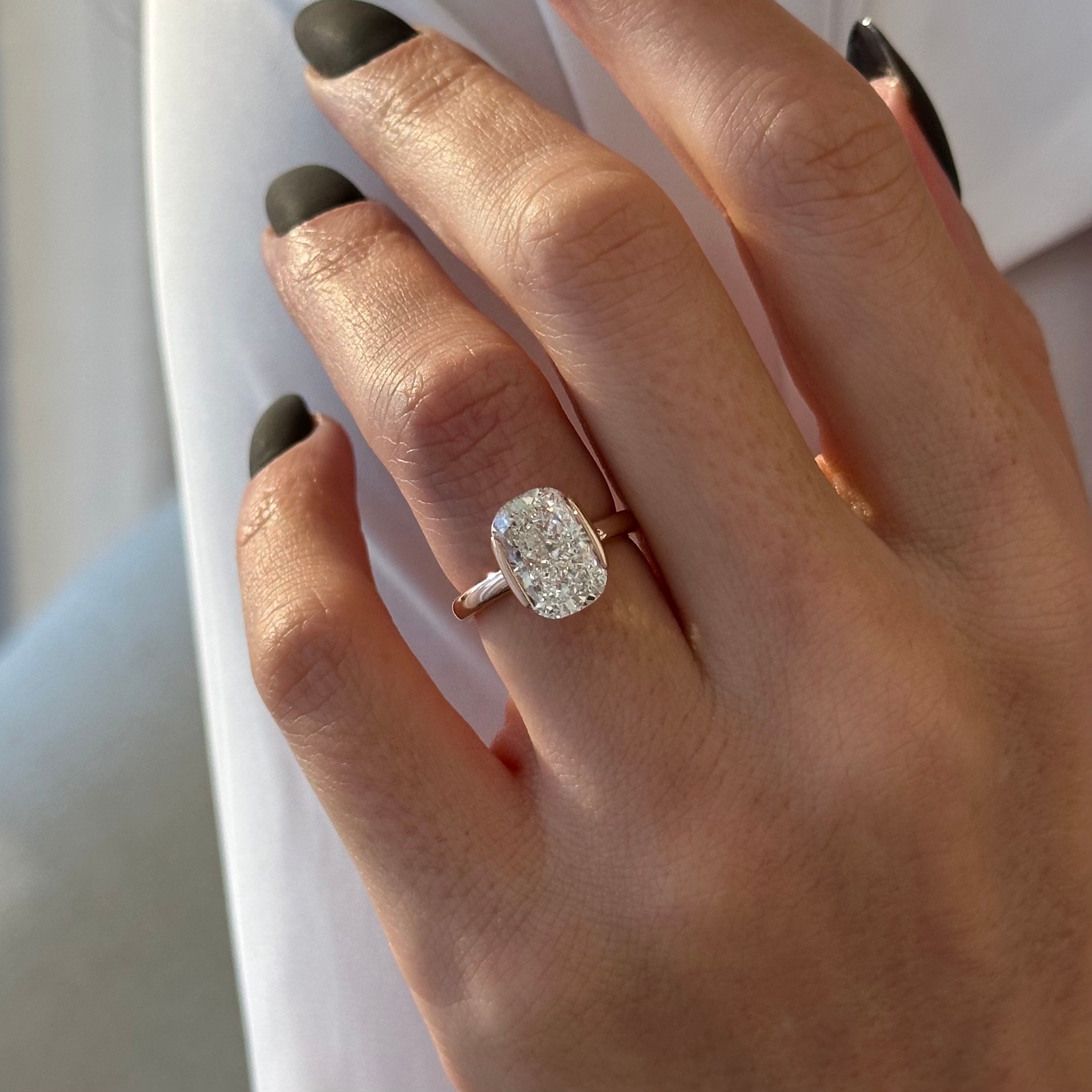 3 carat Elongated Cushion cut lab-grown diamond IGI certified, solitaire engagement ring.