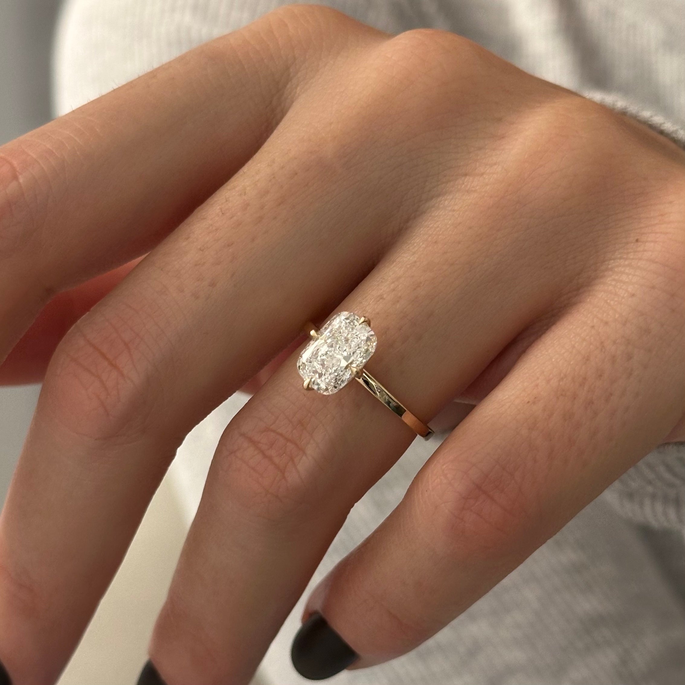 2 carat Elongated Cushion cut lab-grown diamond IGI certified, pave engagement ring.