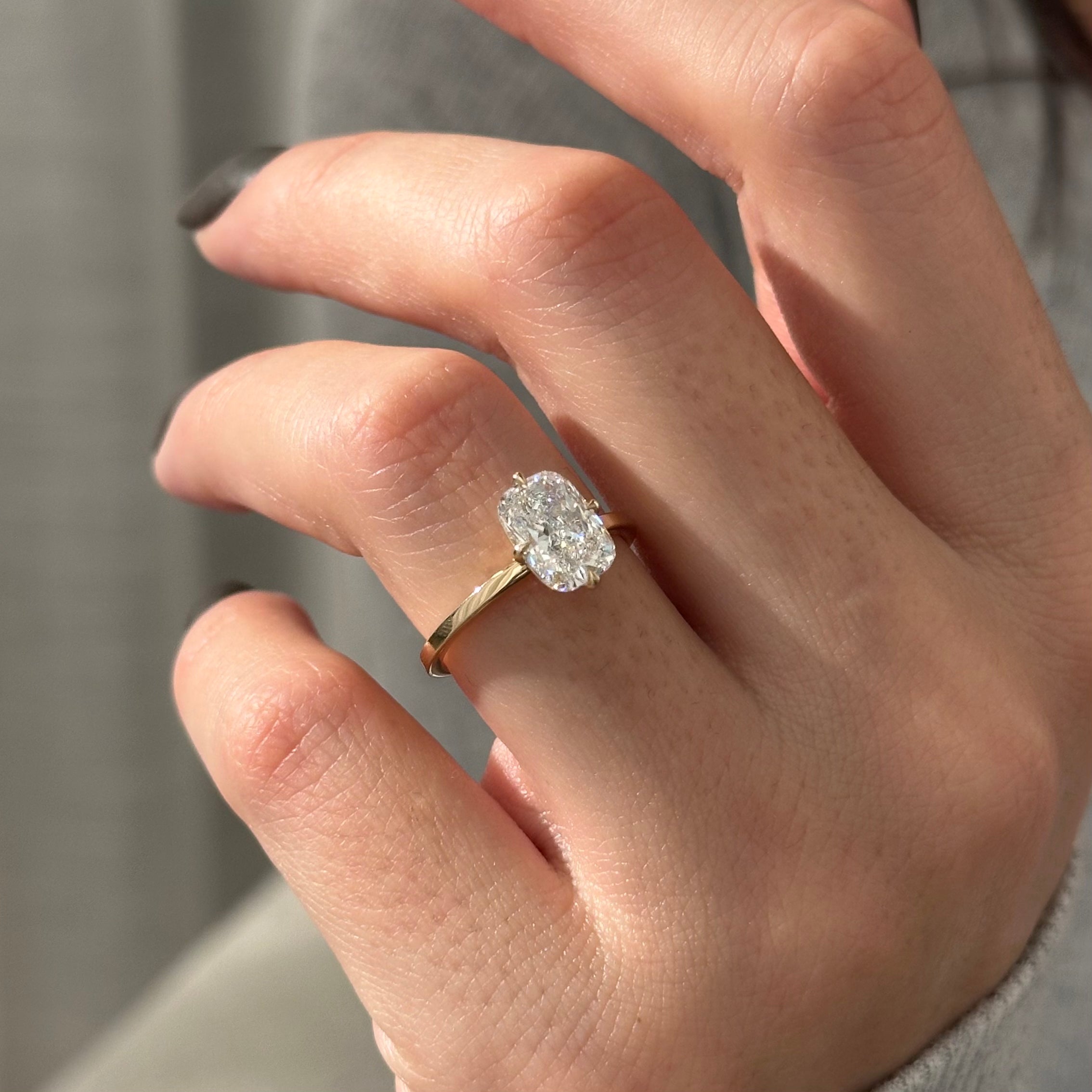 2 carat Elongated Cushion cut lab-grown diamond IGI certified, pave engagement ring.