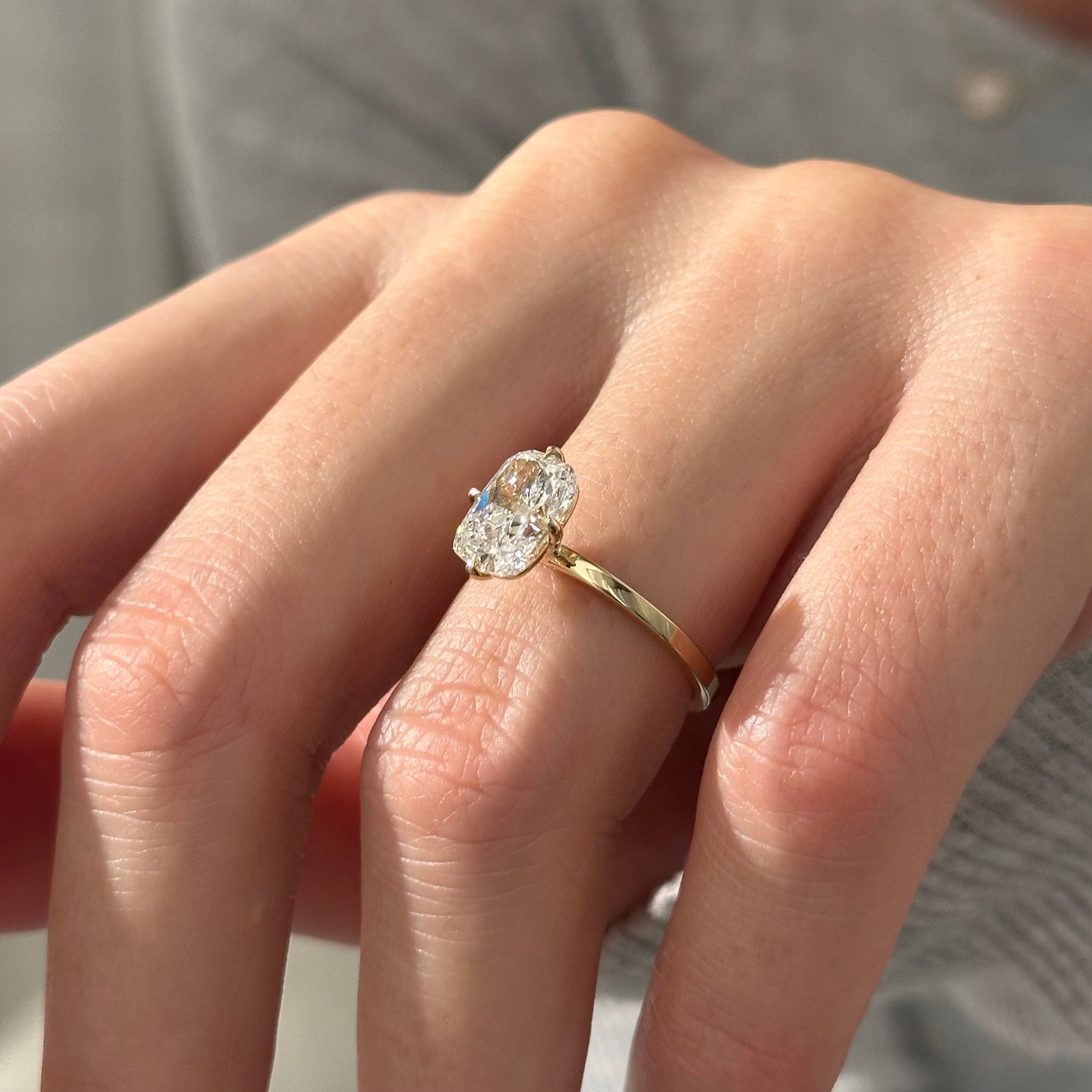 2 carat Elongated Cushion cut lab-grown diamond IGI certified, pave engagement ring.