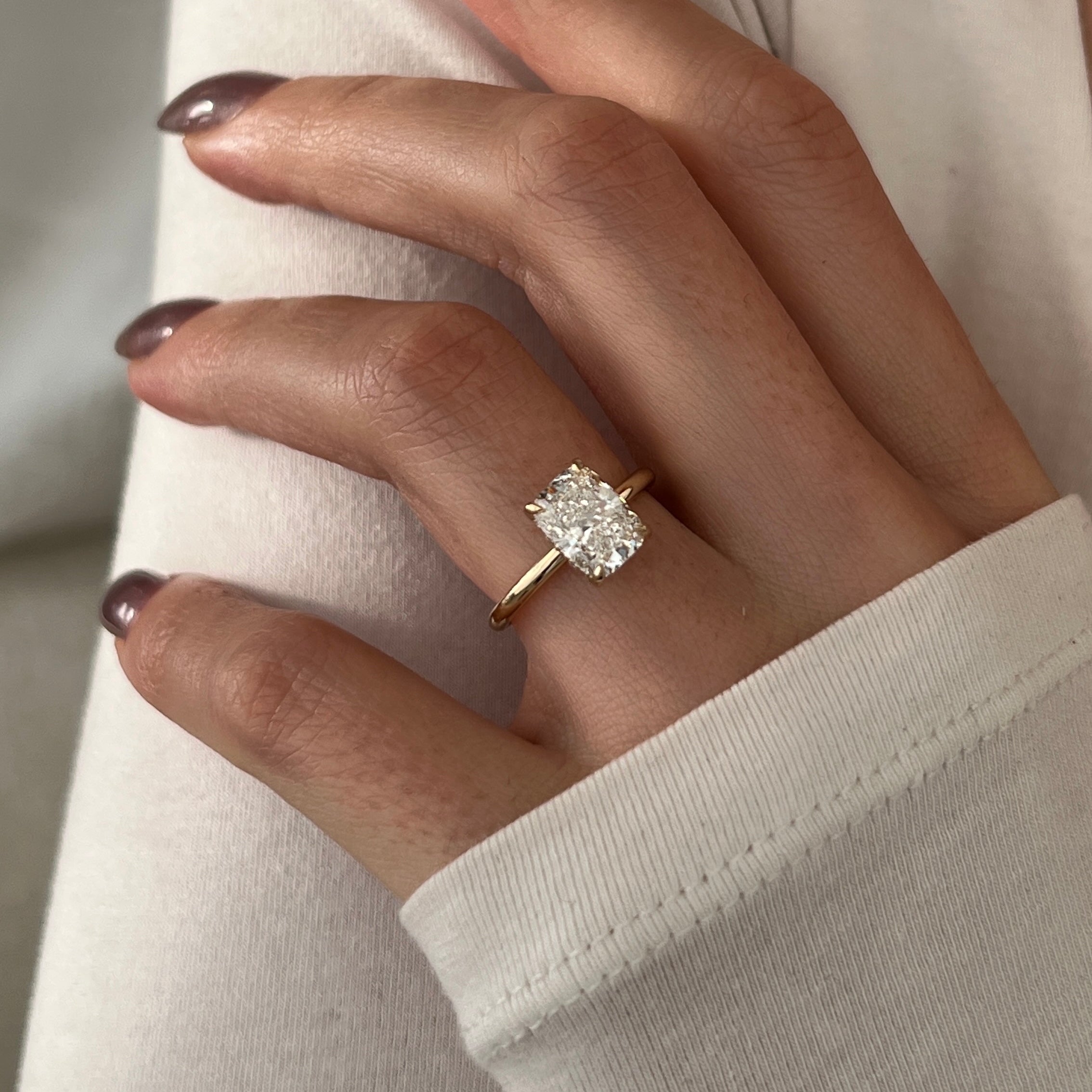 3 carat Oval cut lab-grown diamond IGI certified, hidden halo engagement ring.
