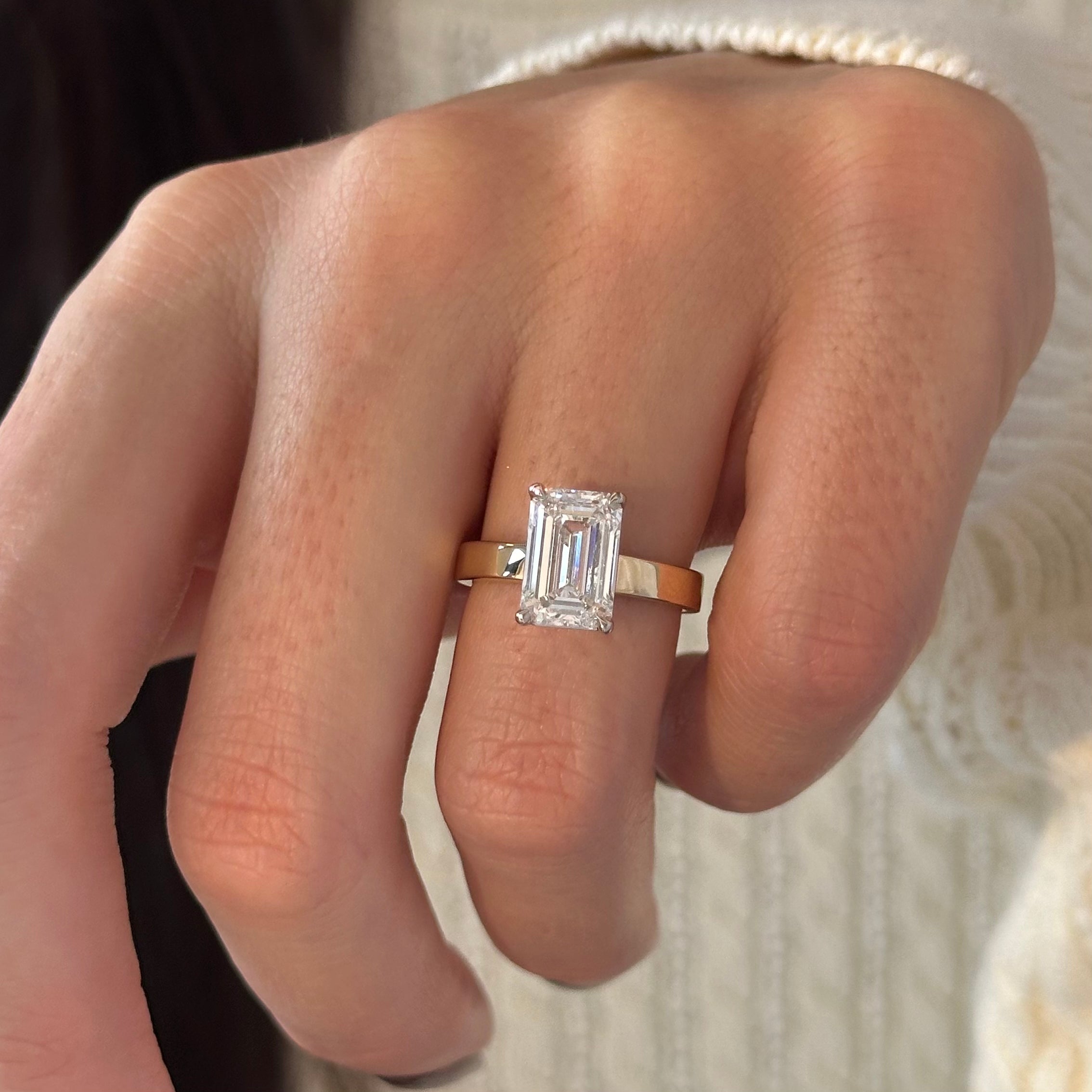 all-groups | 3 carat Emerald cut lab-grown diamond IGI certified, solitaire engagement ring.