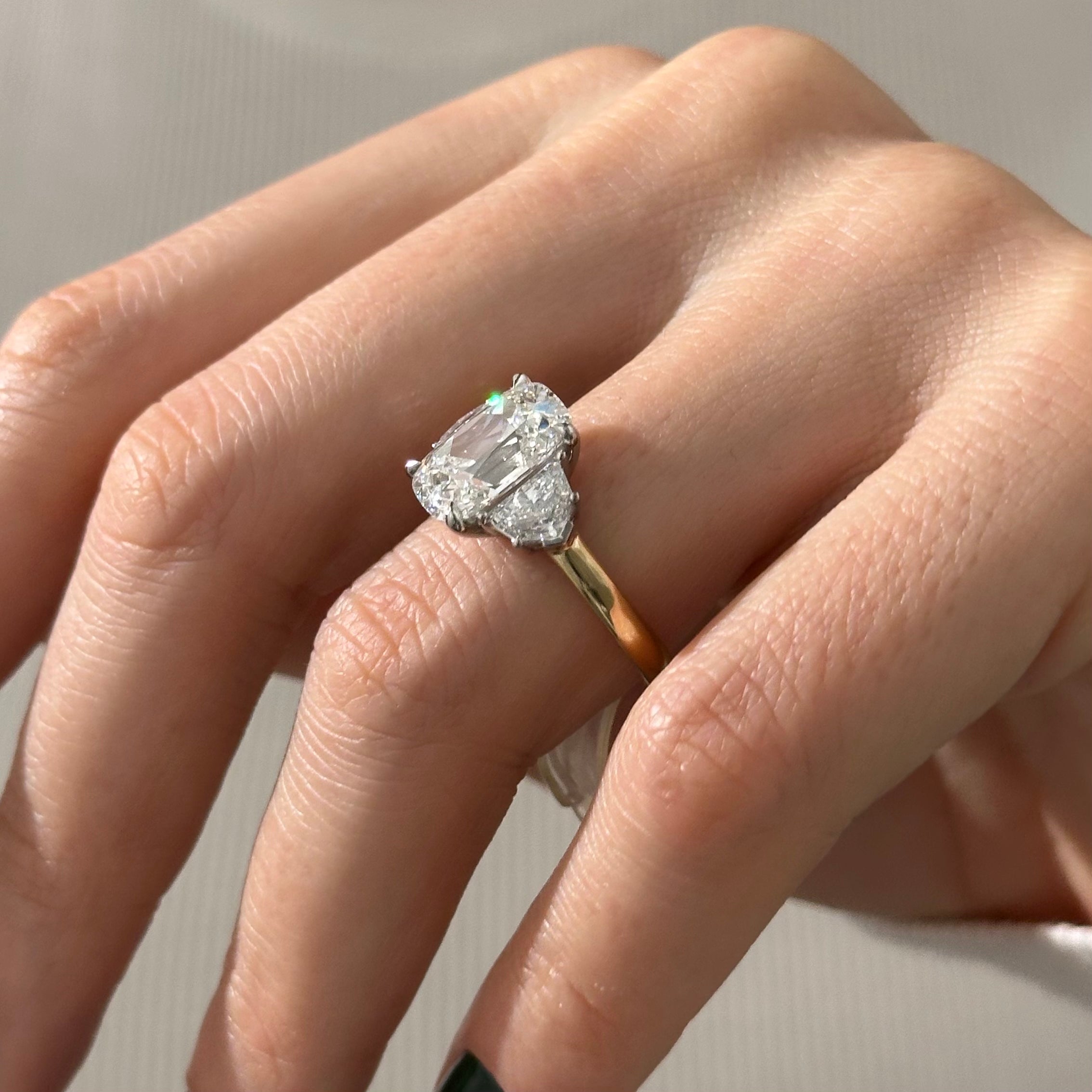 5 carat Oval cut lab-grown diamond IGI certified, three stone engagement ring.