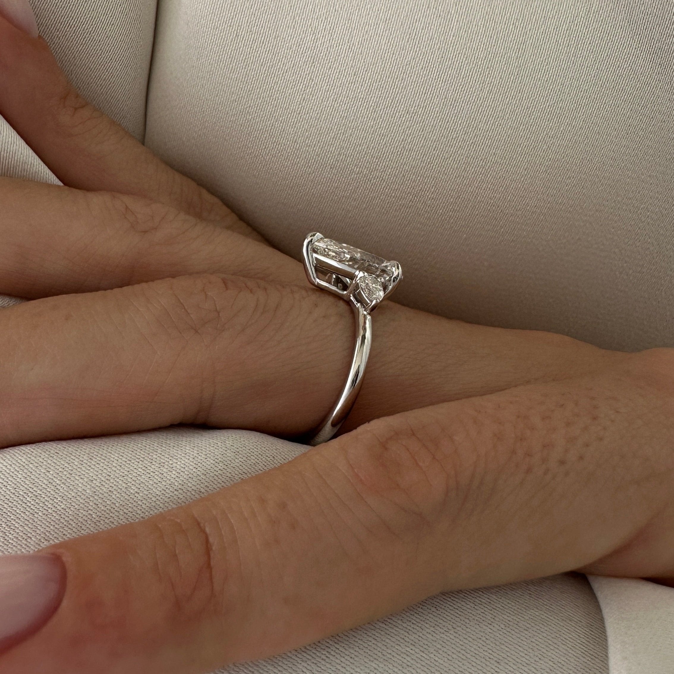 all-groups | 3 carat Pear cut lab-grown diamond IGI certified, three stone engagement ring.