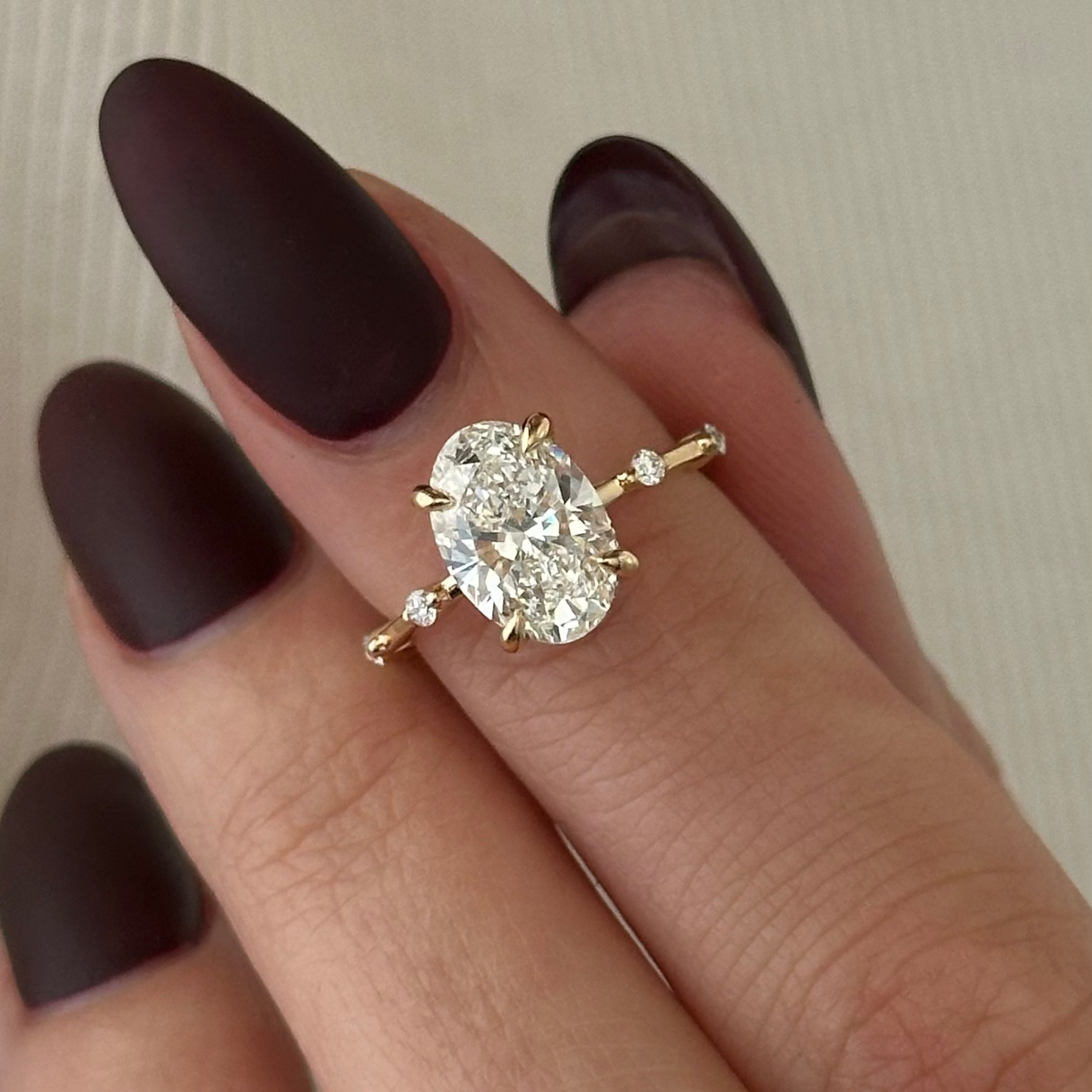 2 carat Oval cut lab-grown diamond IGI certified, hidden halo engagement ring.