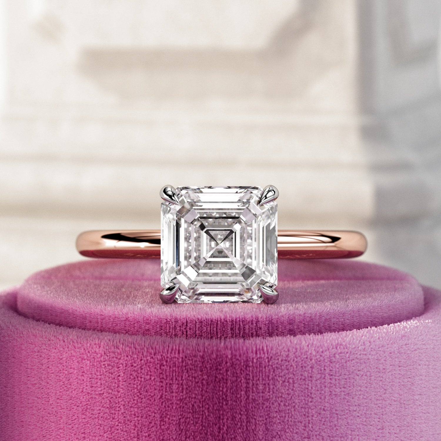 2 carat Asscher cut lab-grown diamond IGI certified, engagement ring.