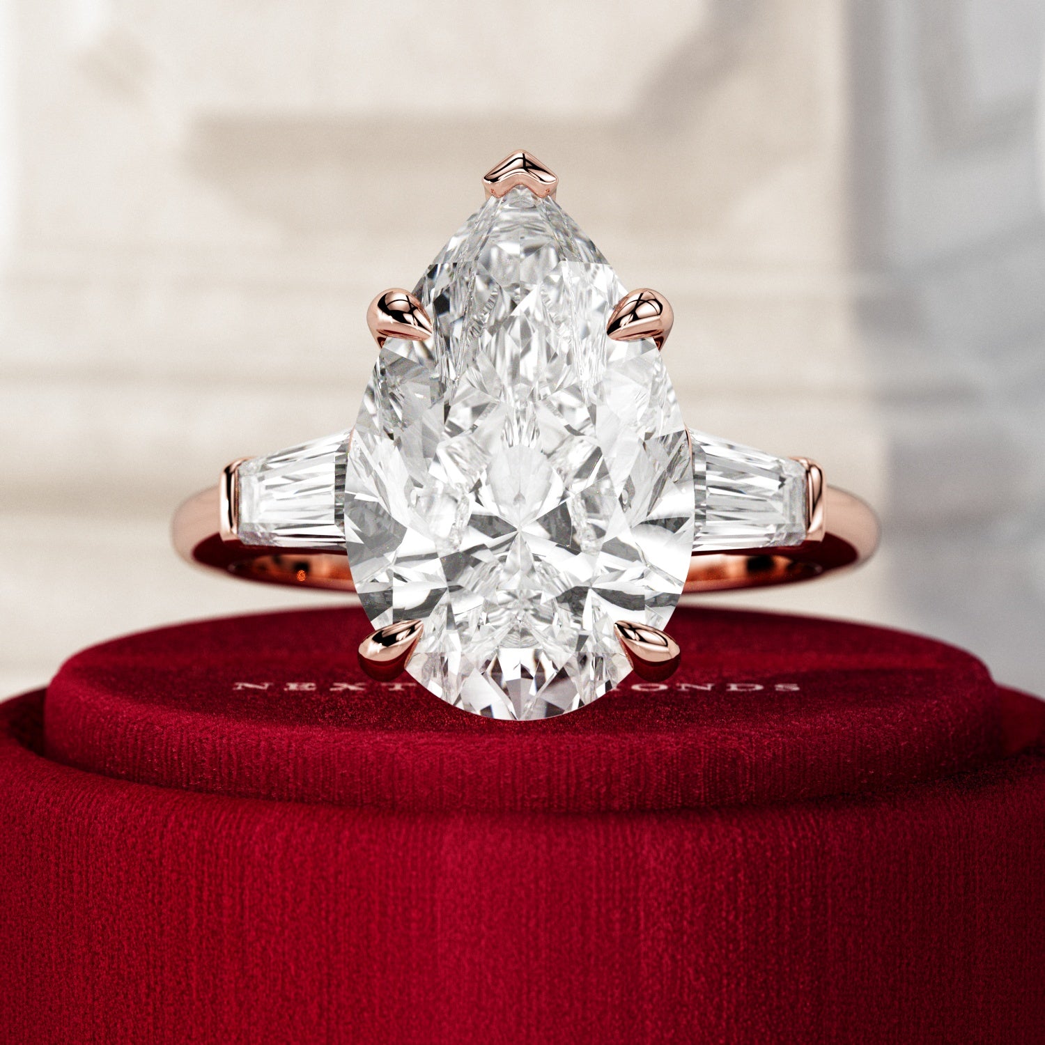 5 carat Pear cut lab-grown diamond IGI certified, three stone engagement ring.