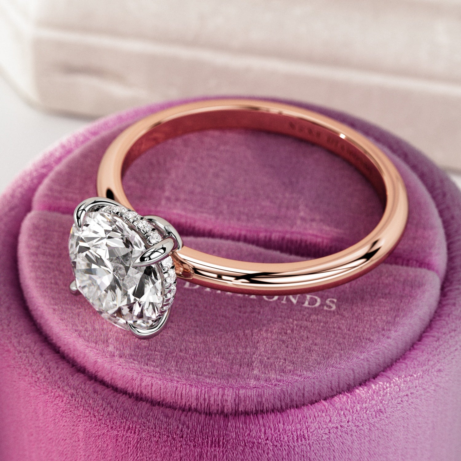 2 carat Round Brilliant cut lab-grown diamond IGI certified, hidden halo engagement ring.