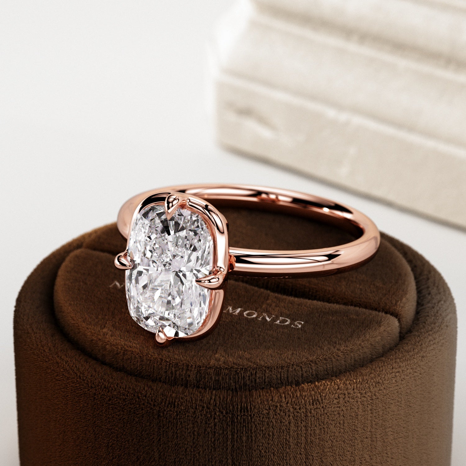 2 carat Elongated Cushion cut lab-grown diamond IGI certified, bezel engagement ring.