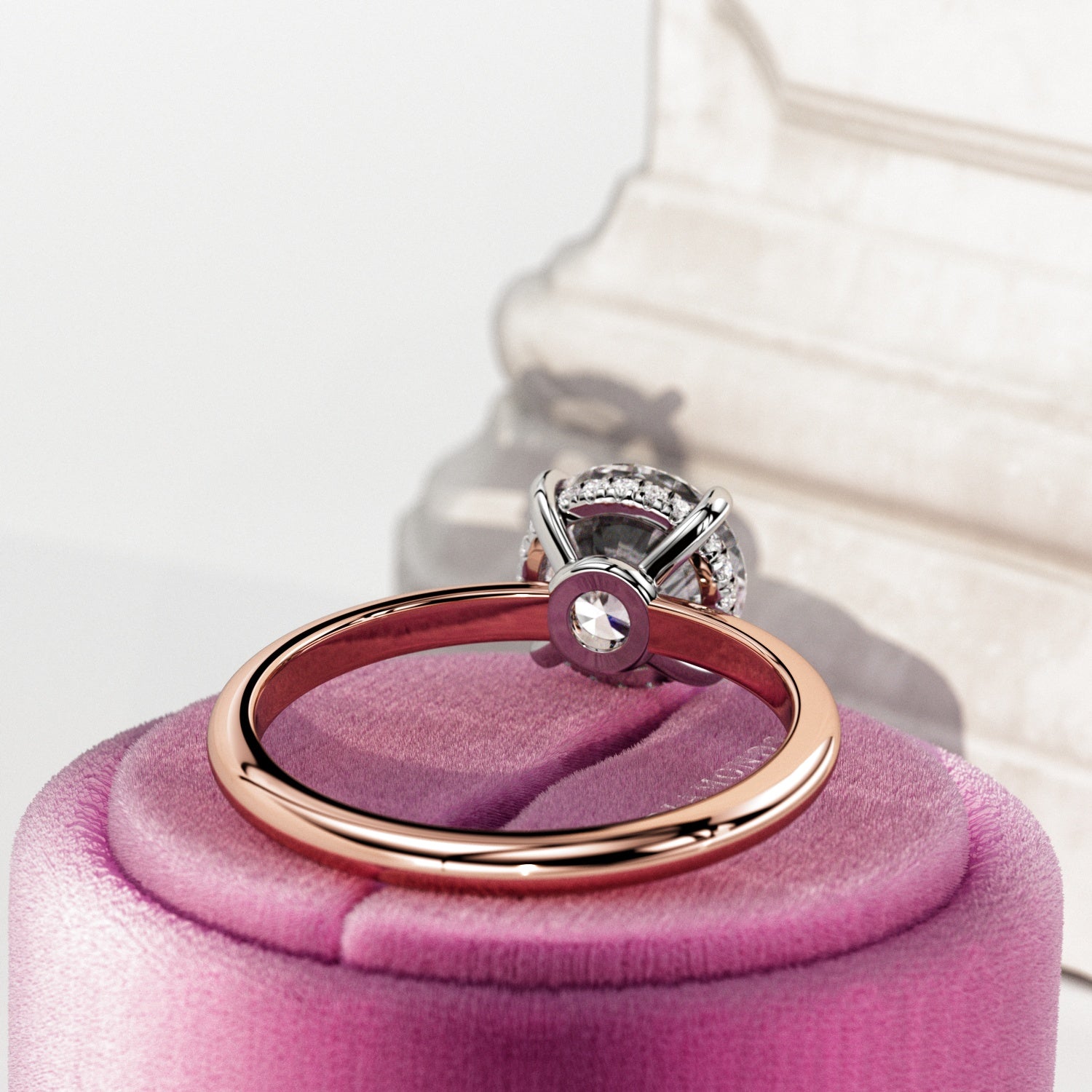 2 carat Round Brilliant cut lab-grown diamond IGI certified, hidden halo engagement ring.