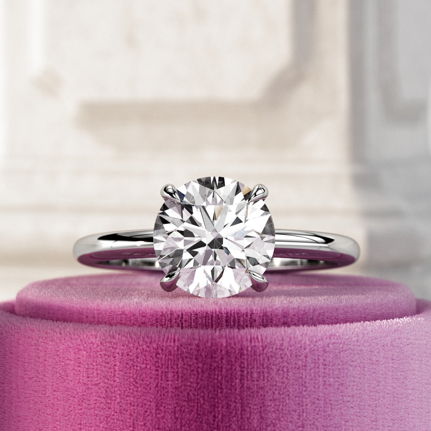 2 carat Round Brilliant cut lab-grown diamond IGI certified, hidden halo engagement ring in 14K White Gold.