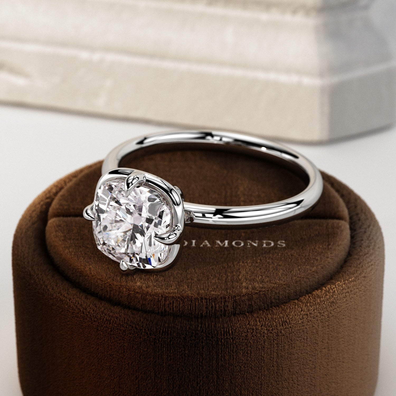 2 carat Cushion cut lab-grown diamond IGI certified, bezel engagement ring.