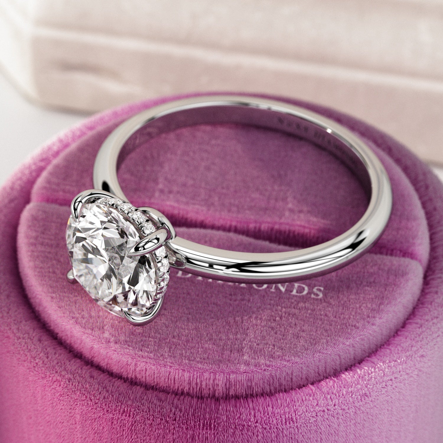 2 carat Round Brilliant cut lab-grown diamond IGI certified, hidden halo engagement ring.