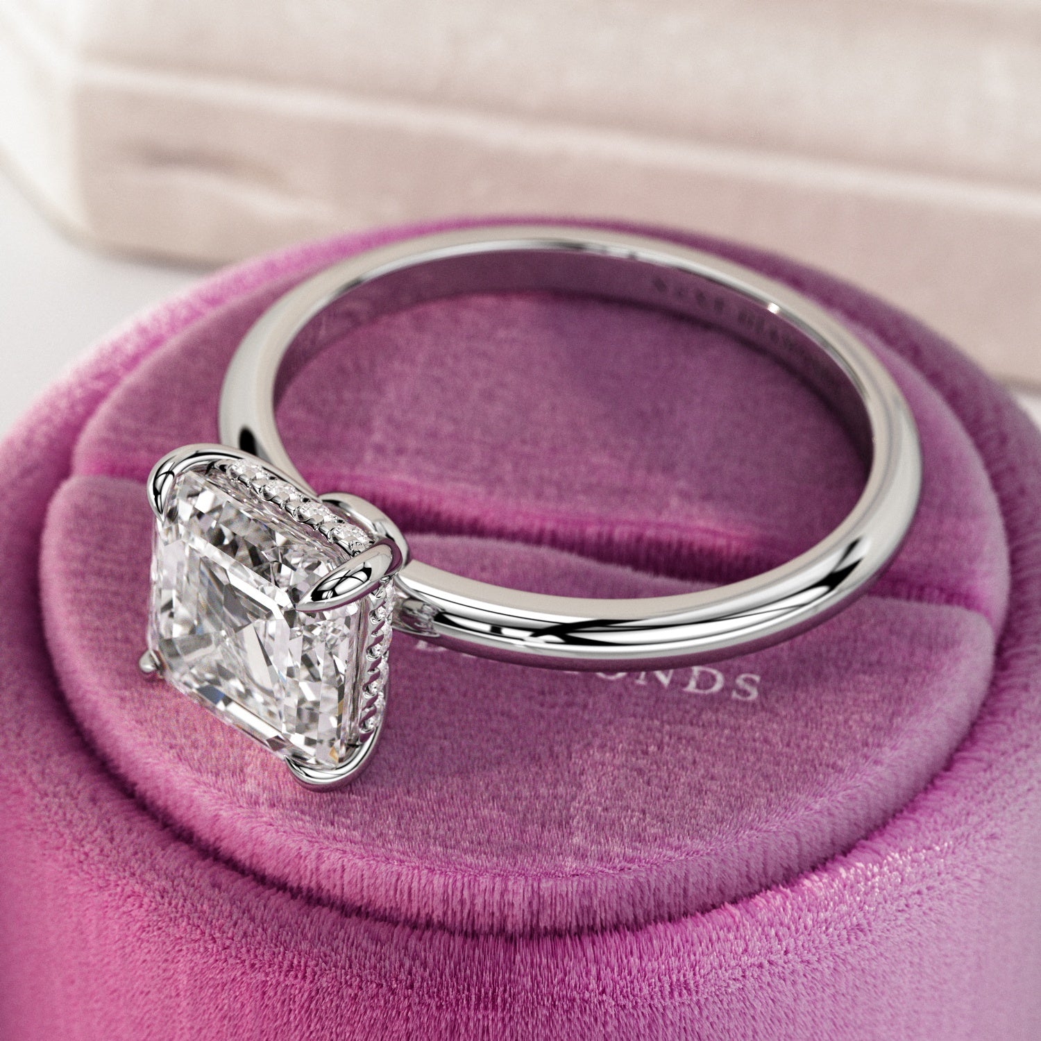2 carat Asscher cut lab-grown diamond IGI certified, engagement ring.
