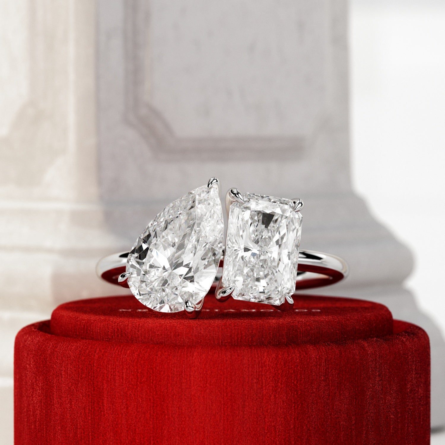 2 carat Pear cut lab-grown diamond IGI certified, toi et moi engagement ring in 14K White Gold.