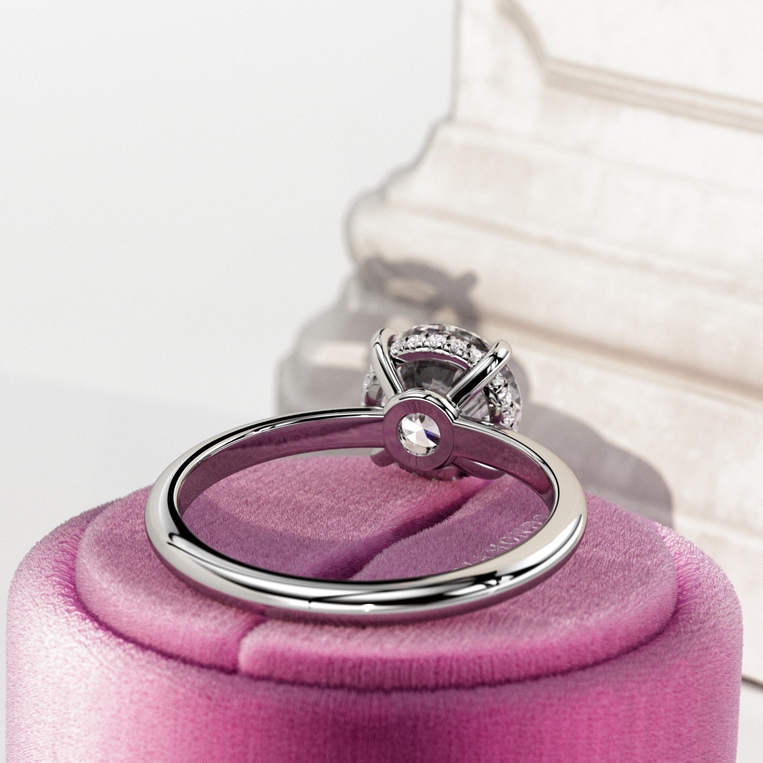 2 carat Round Brilliant cut lab-grown diamond IGI certified, hidden halo engagement ring.