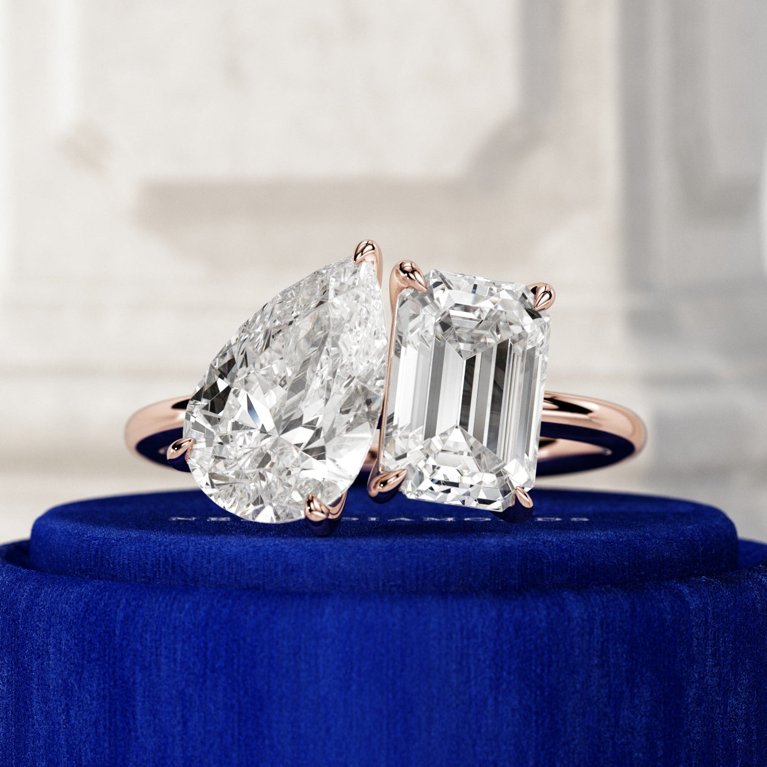 2 carat Pear cut lab-grown diamond IGI certified, toi et moi engagement ring.