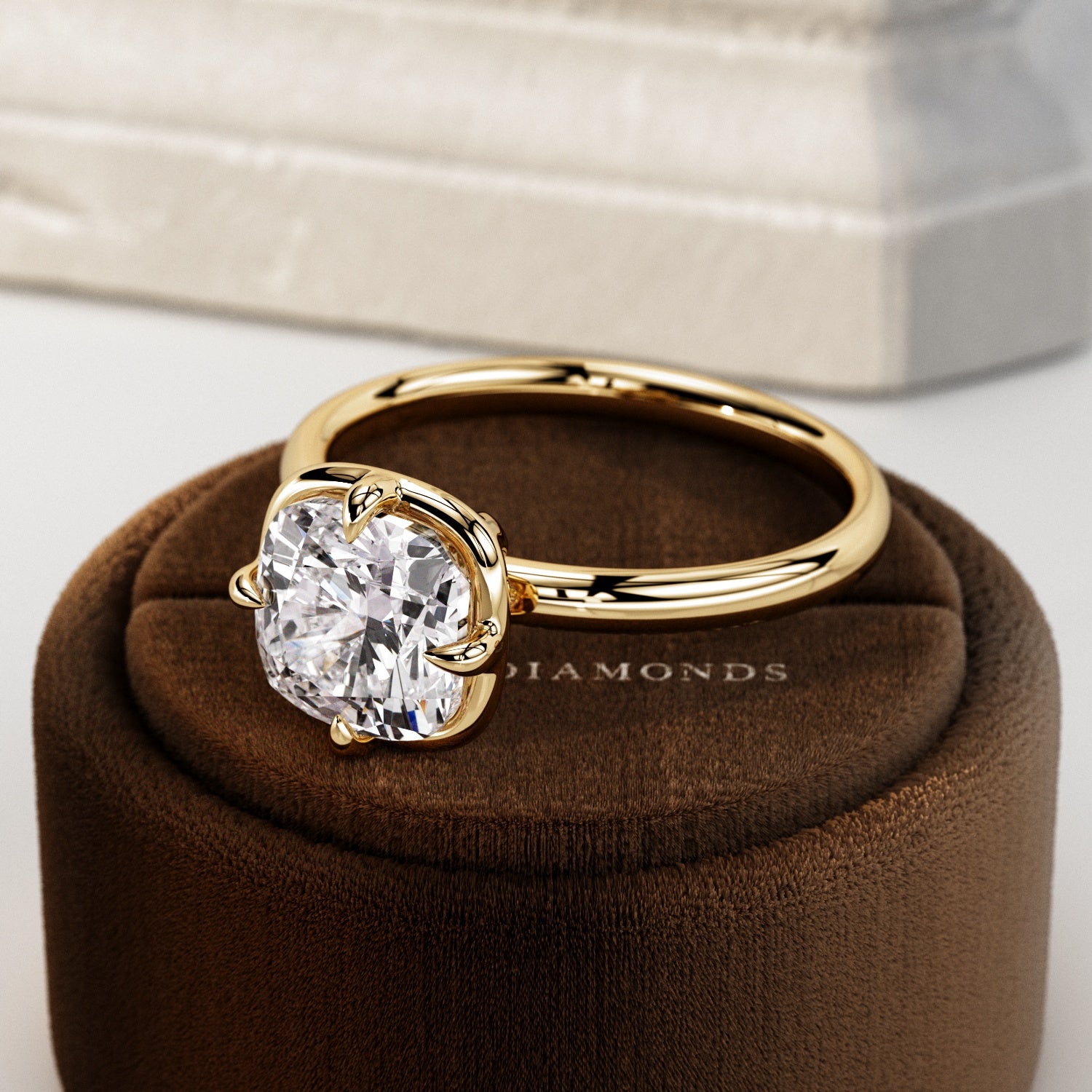 2 carat Cushion cut lab-grown diamond IGI certified, bezel engagement ring.
