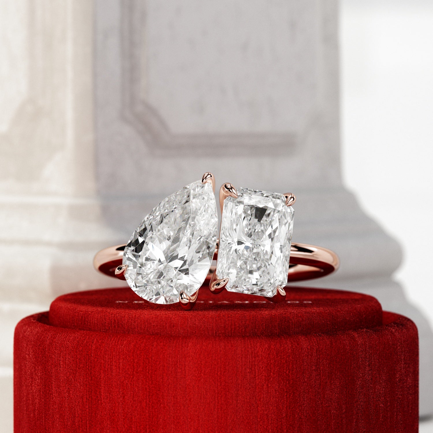 2 carat Pear cut lab-grown diamond IGI certified, toi et moi engagement ring in 14K Yellow Gold.