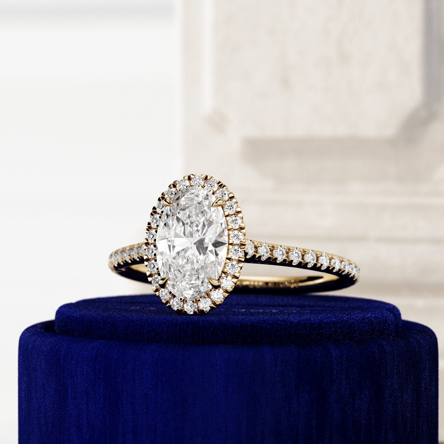 1 carat Oval cut lab-grown diamond IGI certified, hidden halo engagement ring.