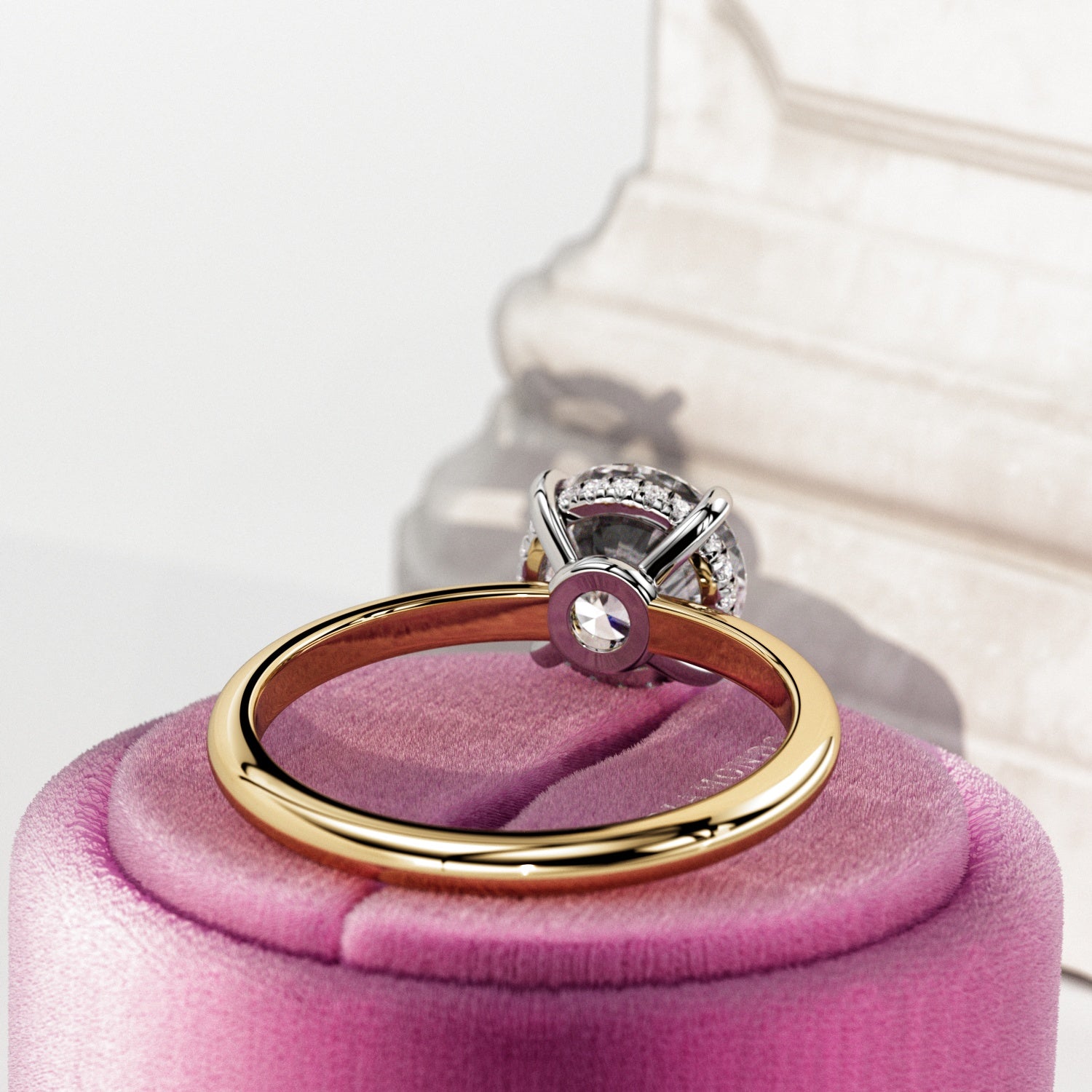 2 carat Round Brilliant cut lab-grown diamond IGI certified, hidden halo engagement ring.