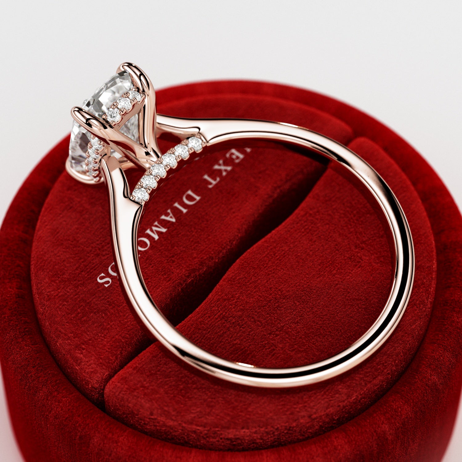 2 carat Elongated Cushion cut lab-grown diamond IGI certified, hidden halo engagement ring.