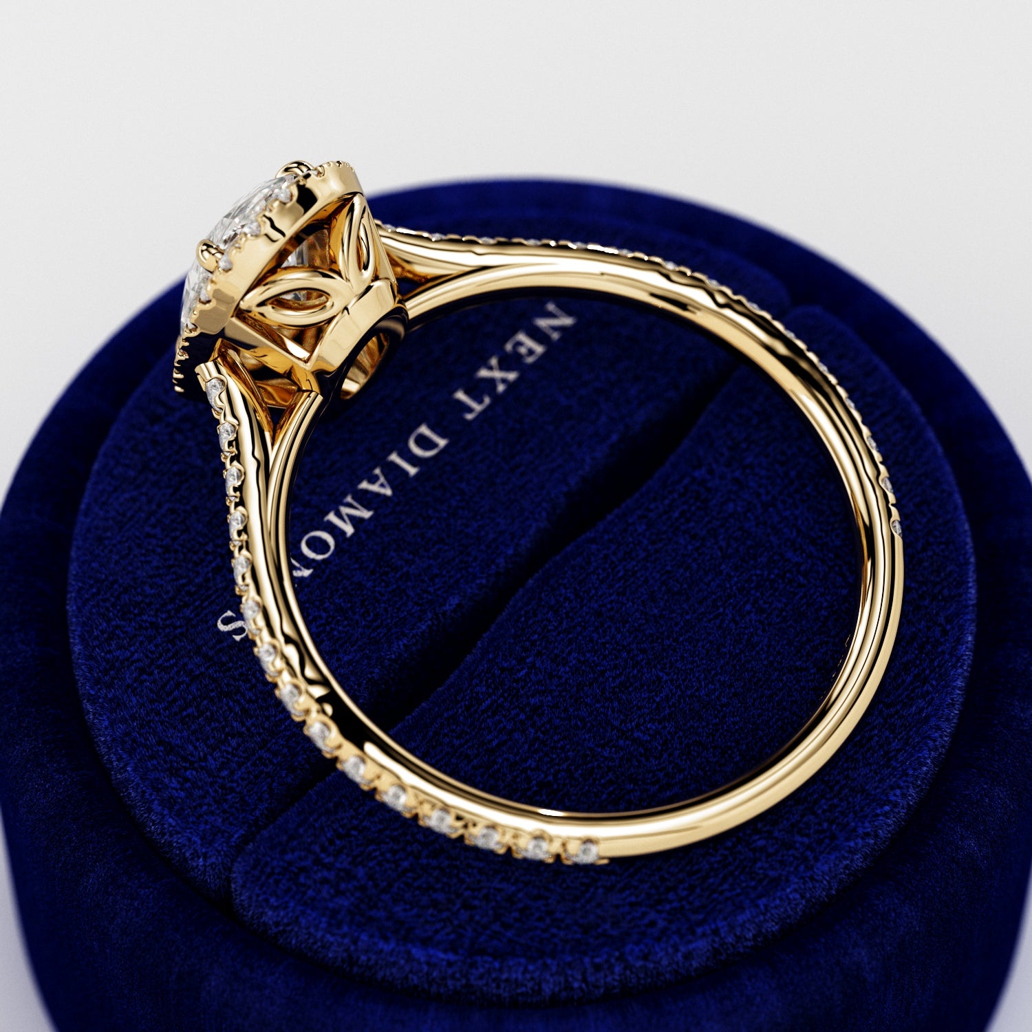 1 carat Oval cut lab-grown diamond IGI certified, hidden halo engagement ring.