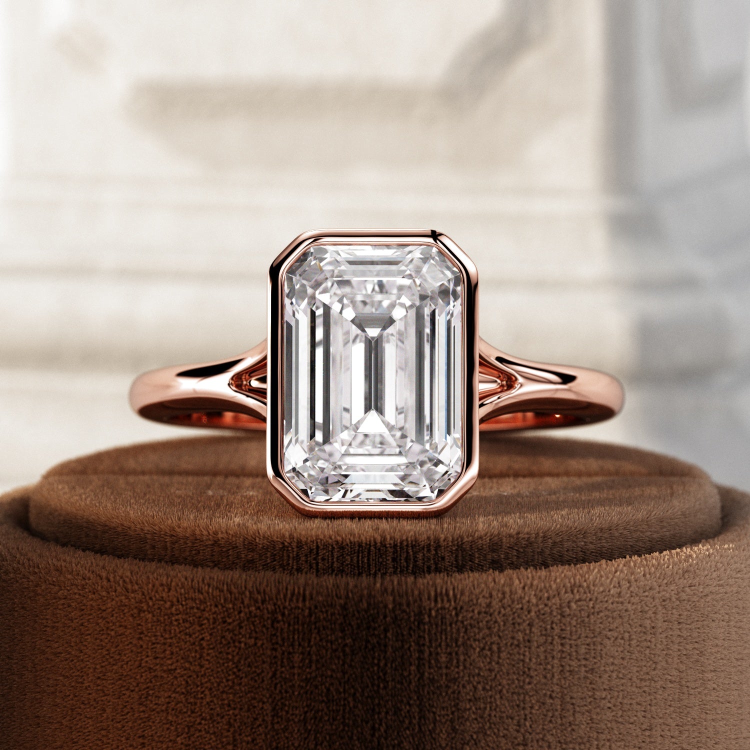 2.5 carat Emerald cut lab-grown diamond IGI certified, bezel engagement ring.