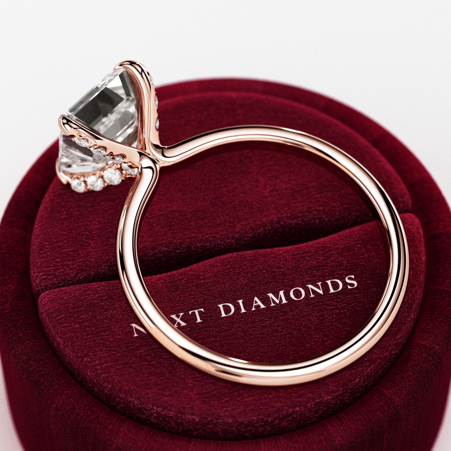 3 carat Elongated Cushion cut lab-grown diamond IGI certified, hidden halo engagement ring.