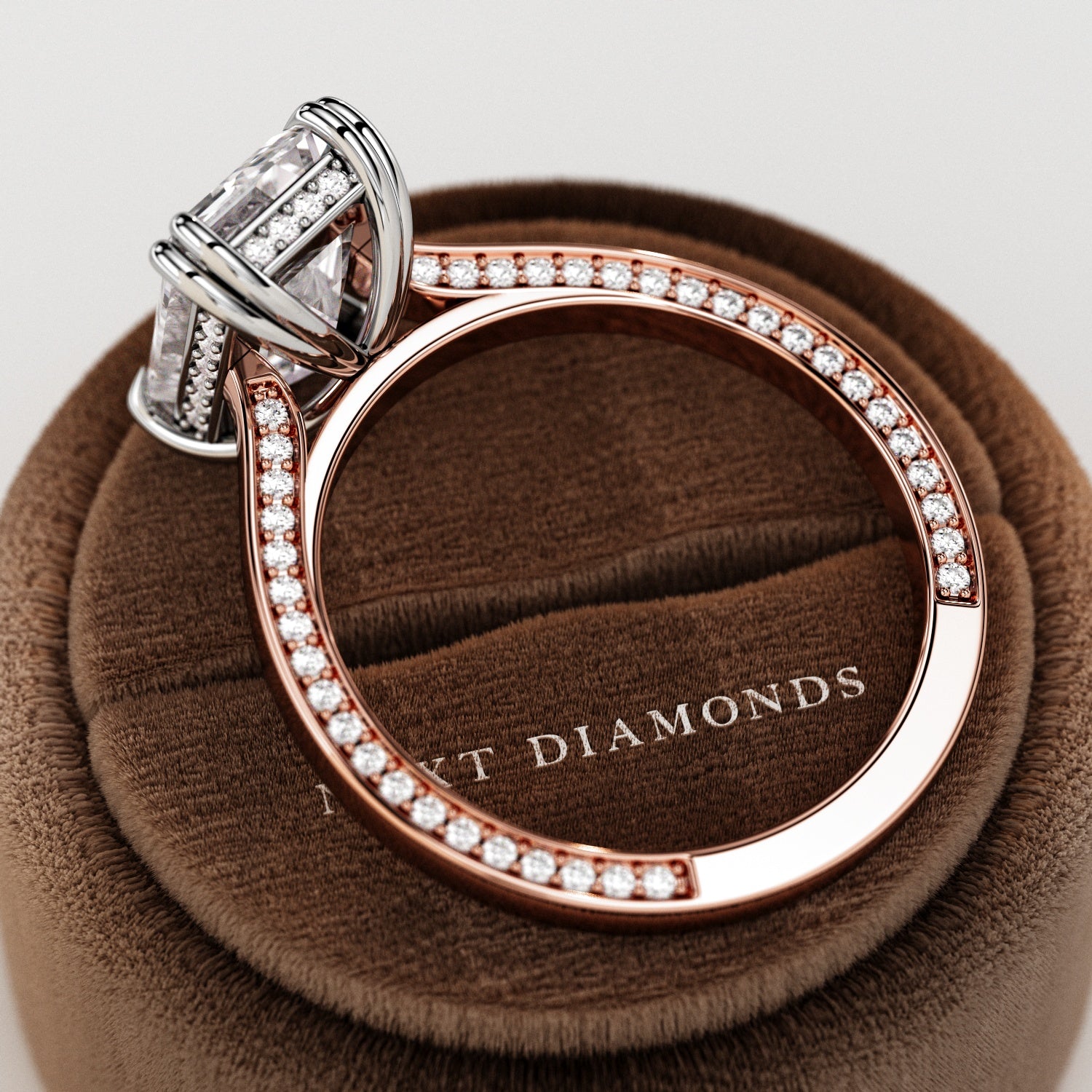 3 carat Emerald cut lab-grown diamond IGI certified, hidden halo engagement ring.