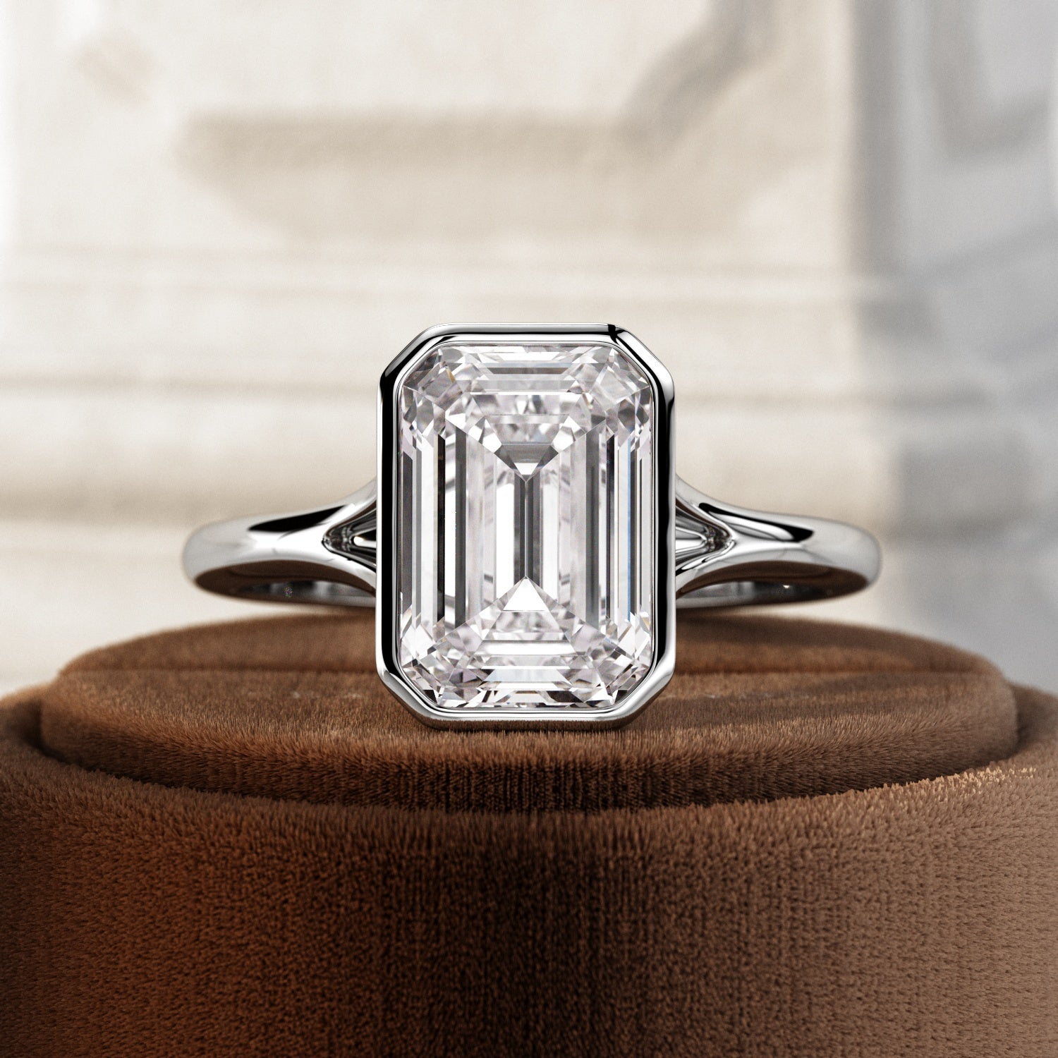 2.5 carat Emerald cut lab-grown diamond IGI certified, bezel engagement ring.