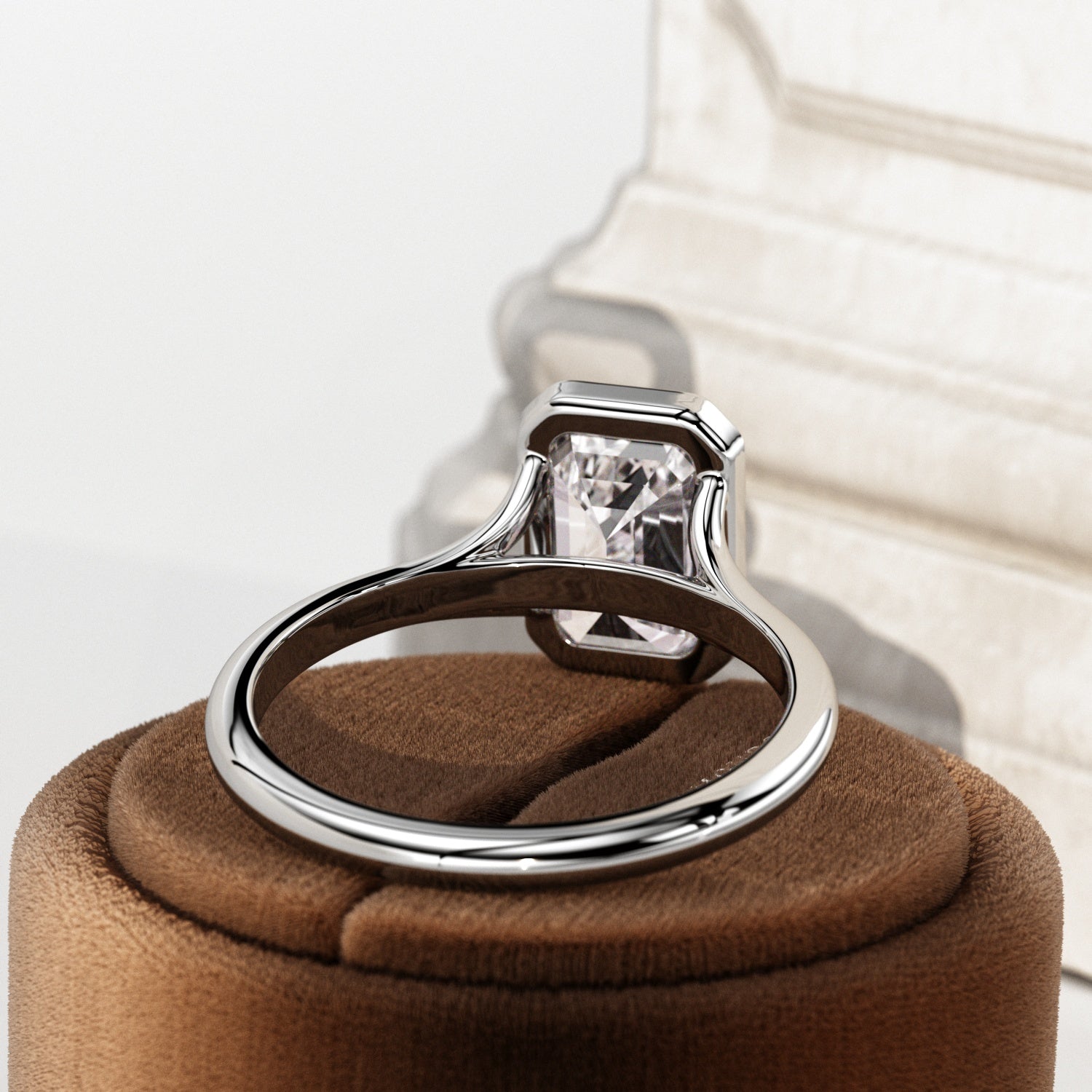 2.5 carat Emerald cut lab-grown diamond IGI certified, bezel engagement ring.