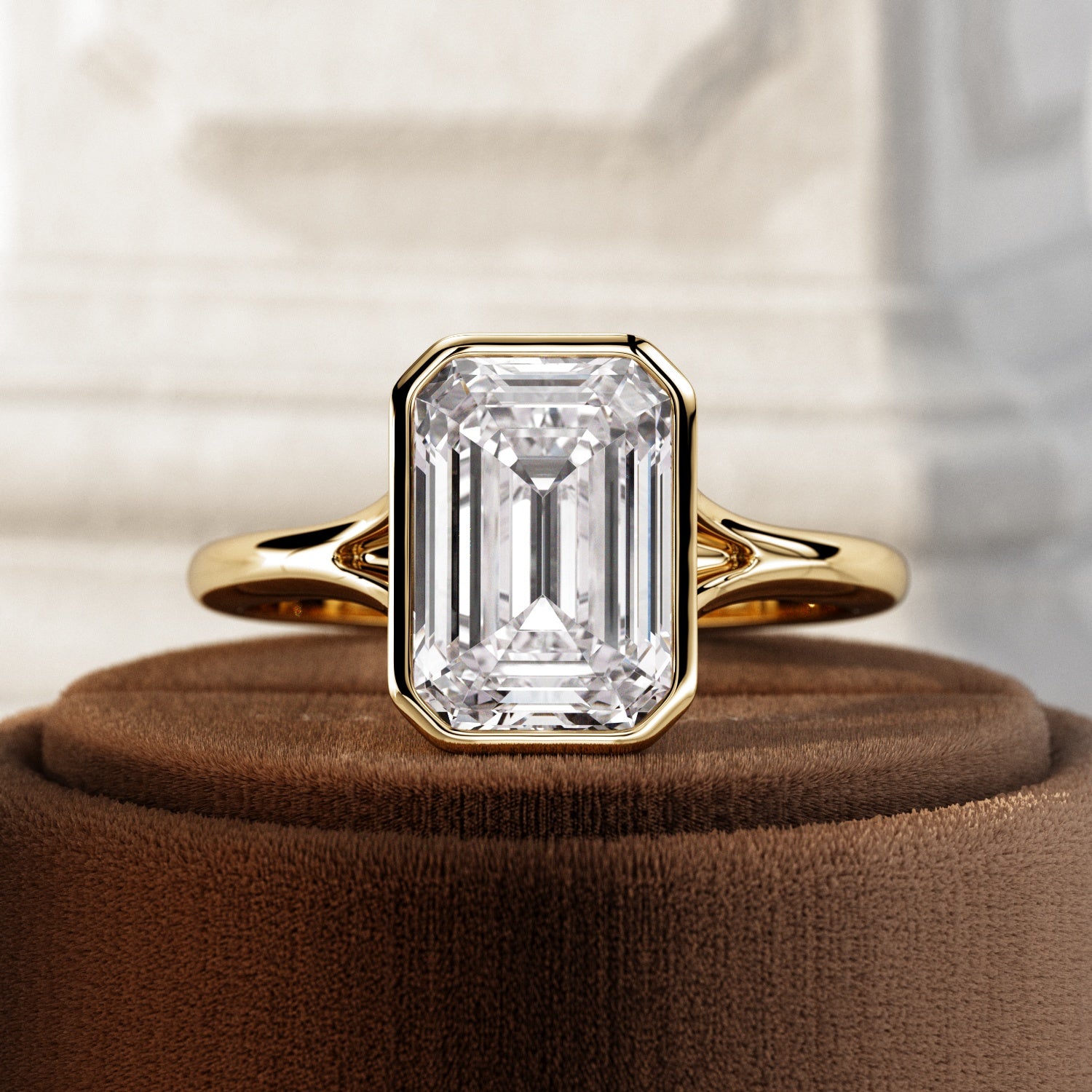 2.5 carat Emerald cut lab-grown diamond IGI certified, bezel engagement ring.
