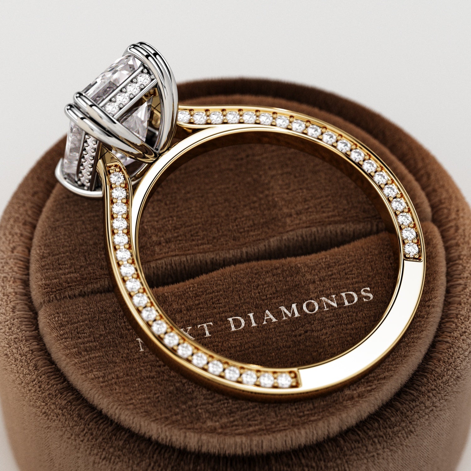 3 carat Emerald cut lab-grown diamond IGI certified, hidden halo engagement ring.